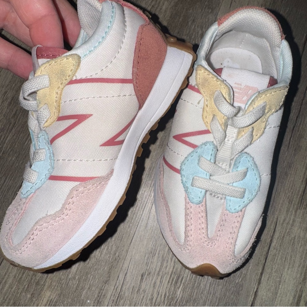 New Balance Pink and White Kids Sneakers - Picture 10 of 13